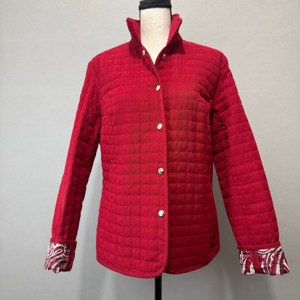Briggs New York Quilted Jacket 10 Red Snap Front Lightweight Classic Outerwear